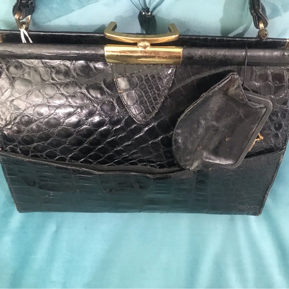 Vintage Alligator Skin Swagger  black Handbag - Picture 4 of 16